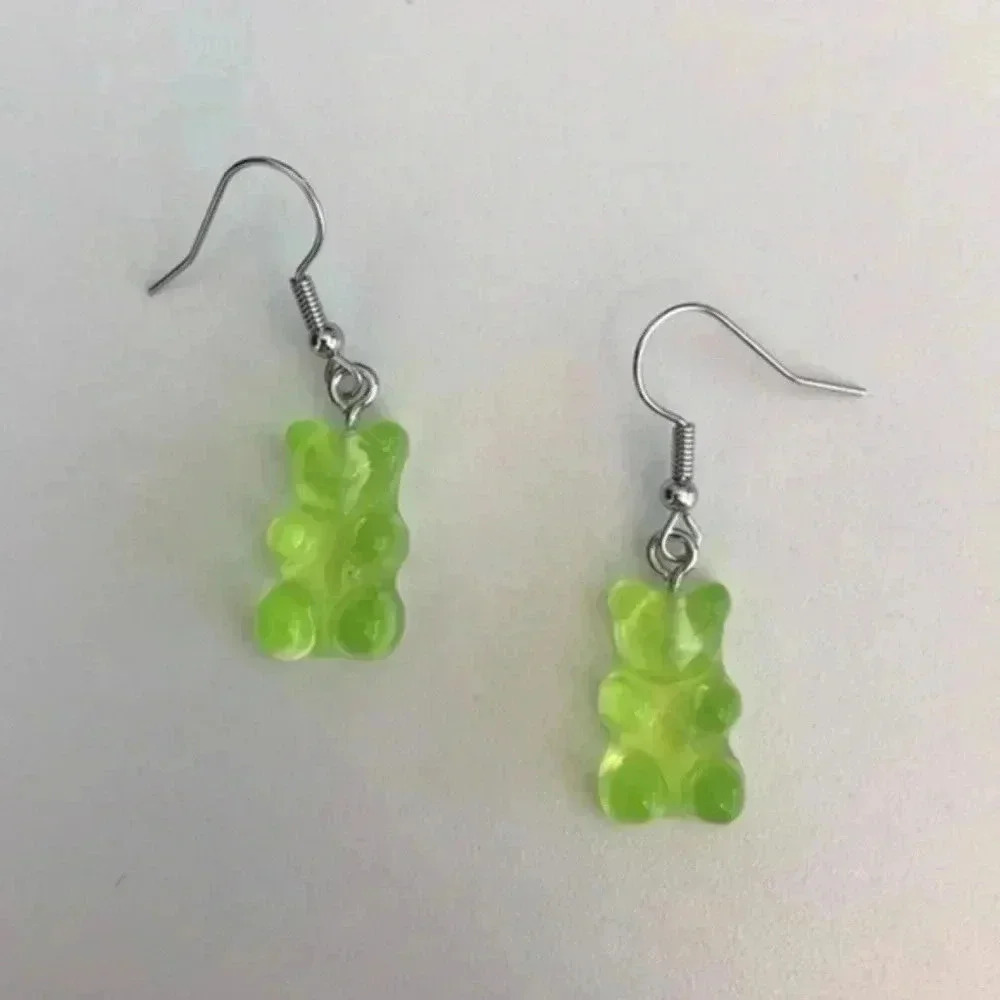 Green Gummy Bear Resin Earrings NWT